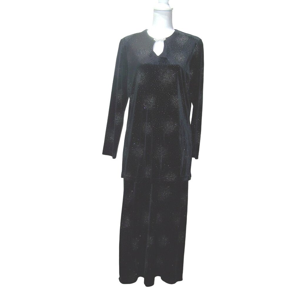 Di Marco Dress Top Maxi Skirt Black Velvet Sparkle Holiday Part M/L